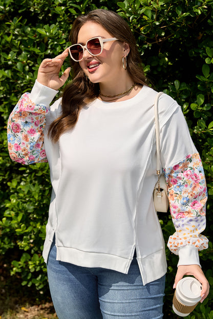 White Plus Size Floral Patchwork Sweatshirt