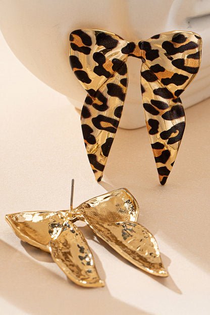 Gold Leopard Print Bow Earrings