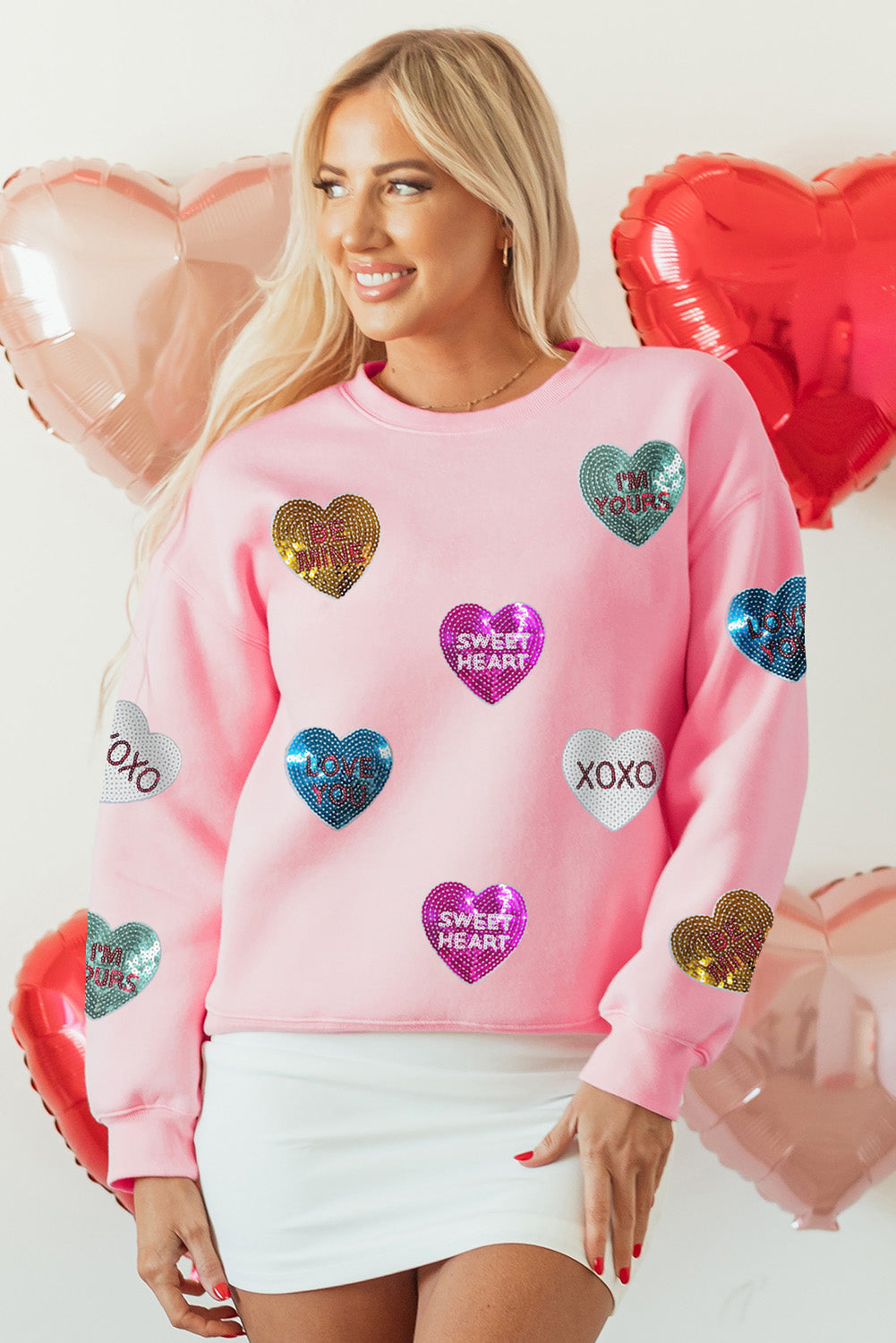 Pink Sequin Letters Heart Sweatshirt