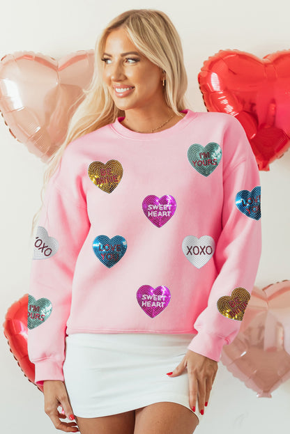 Pink Sequin Letters Heart Sweatshirt