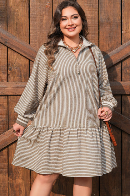 Khaki Stripe Plus Size Mini Dress