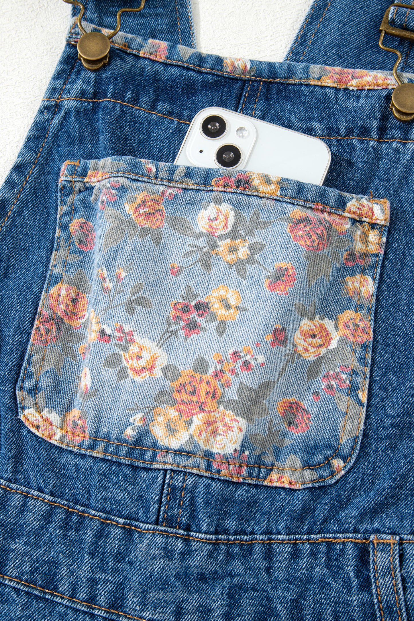 Peacock Blue Floral Patchwork Overalls