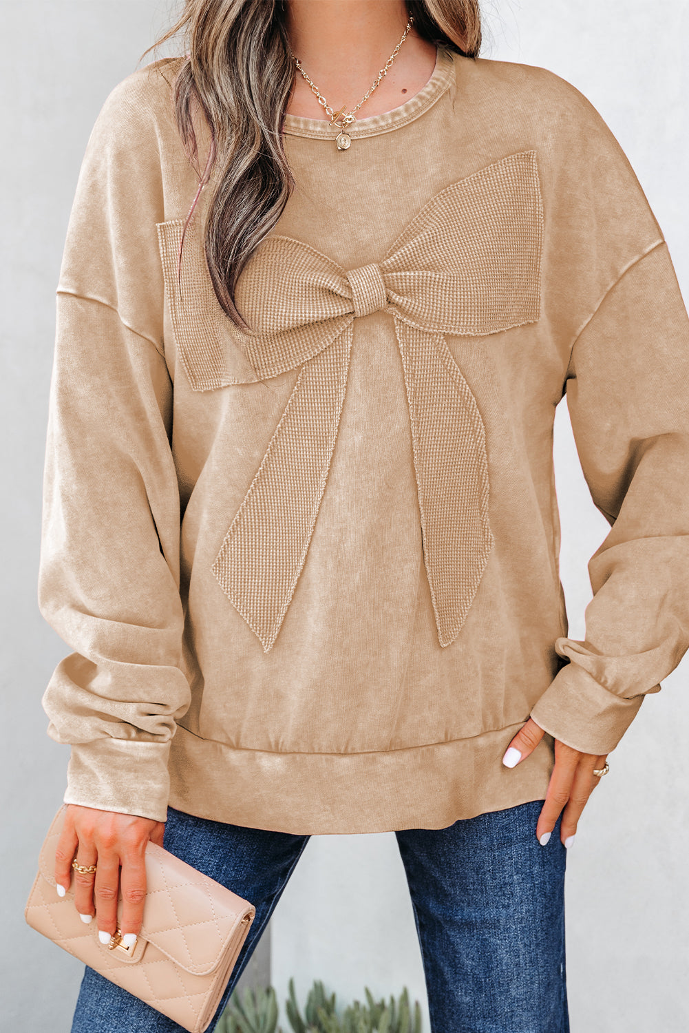 Light Beige Big Bow Sweatshirt